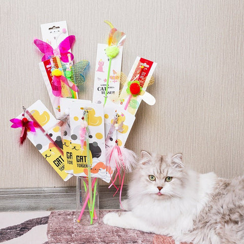 AMY&CAROL Peachy Yellow Butterfly Retractable Cat Teaser - Pets Villa