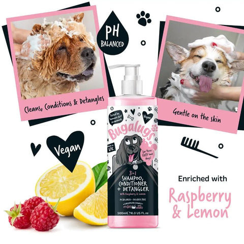 BUGALUGS 3 in 1 Raspberry & Lemon Shampoo, Conditioner + Detangler 250ml - Pets Villa