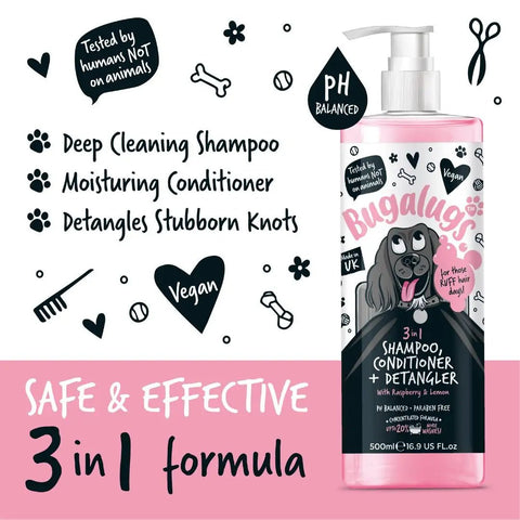 BUGALUGS 3 in 1 Raspberry & Lemon Shampoo, Conditioner + Detangler 250ml - Pets Villa