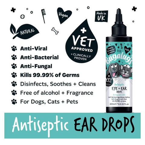 BUGALUGS Antiseptic Ear & Eye Drop 200ml For Dogs and Cats - Pets Villa