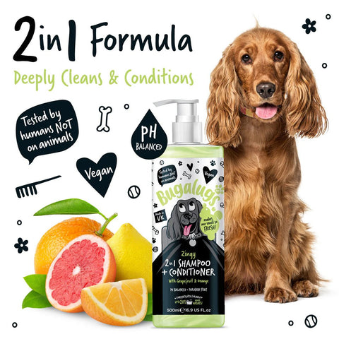 BUGALUGS Dog Zingy 2 in 1 Shampoo + Conditioner Grapefruit and Orange - Pets Villa