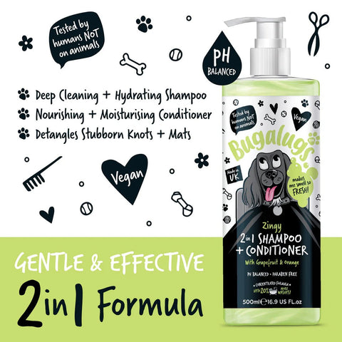 BUGALUGS Dog Zingy 2 in 1 Shampoo + Conditioner Grapefruit and Orange - Pets Villa