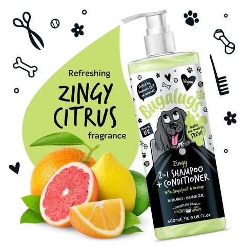 BUGALUGS Dog Zingy 2 in 1 Shampoo + Conditioner Grapefruit and Orange - Pets Villa