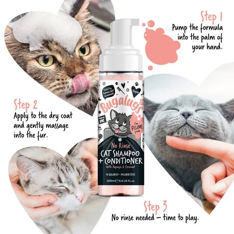 BUGALUGS No Rinse Cat Shampoo and Conditioner 200ml - Pets Villa