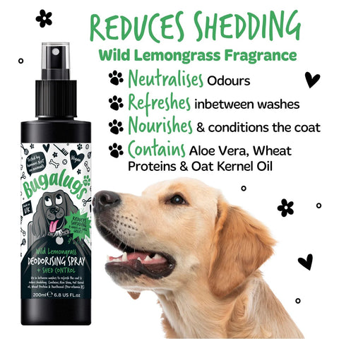 BUGALUGS Wild Lemongrass Deodorising Spray with Shed Control 200ml - Pets Villa