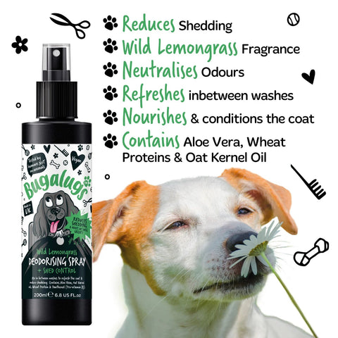 BUGALUGS Wild Lemongrass Deodorising Spray with Shed Control 200ml - Pets Villa