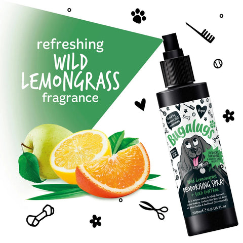 BUGALUGS Wild Lemongrass Deodorising Spray with Shed Control 200ml - Pets Villa