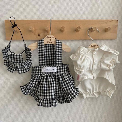 Cheese N Mood 3 Piece Checked Pet Outfit - Pets Villa