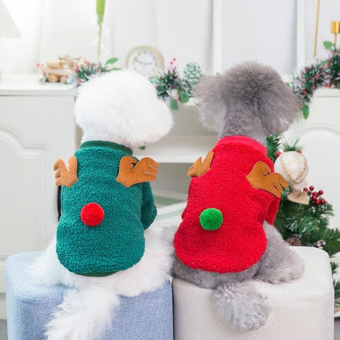 Christmas Fleece Reindeer Pet Outfit - Pets Villa