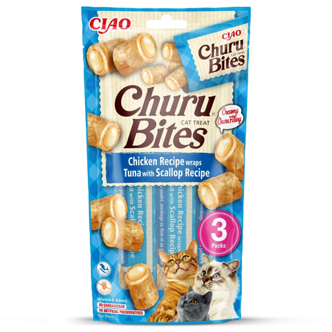 CHURU Bites Cat Treat Chicken Recipe Wraps Tuna with Scallop Recipe 3x10g - Pets Villa