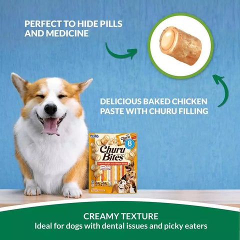 CHURU Bites Dog Treats Chicken Recipe Wraps Chicken with Salmon Recipe 8x12g - Pets Villa