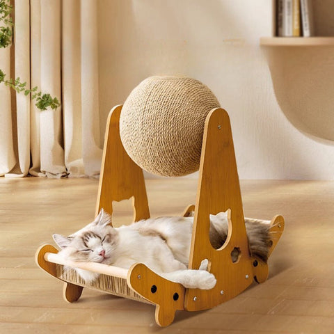 Curved Cat Scratcher with Sisal Ball 52cm - Pets Villa