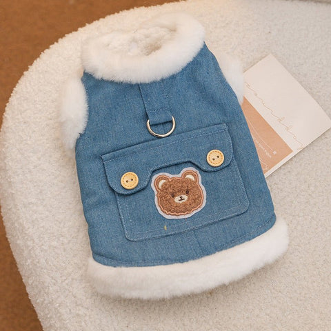 Denim Bear Patch Pet Vest - Pets Villa