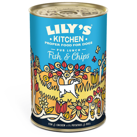 LILY'S KITCHEN Dog Cans Pub Lunch Fish and Chips for Dogs 400g - Pets Villa