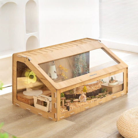 MEWOOFUN Large Wooden & Acrylic Hamster Cage - Pets Villa