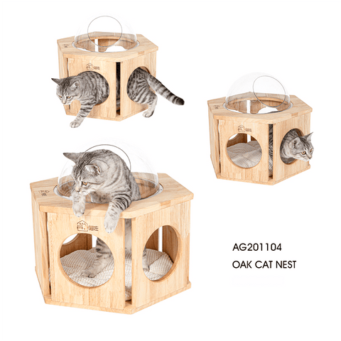 MIAOZUO Solid Wood Hexagon Cat Nest - Pets Villa