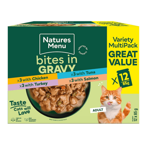 NATURES MENU Cat Bites in Gravy Variety Multipack 12x85g - Pets Villa