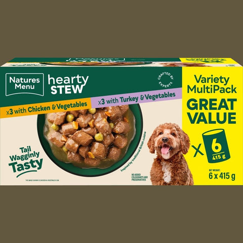 NATURES MENU Dog Hearty Stew Chicken & Turkey Variety Multipack 6x415g - Pets Villa