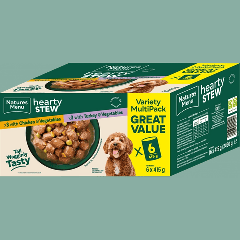 NATURES MENU Dog Hearty Stew Chicken & Turkey Variety Multipack 6x415g - Pets Villa