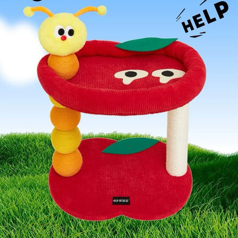 PURLAB Red Apple Cat Scratcher & Bed with Caterpillar Design - Pets Villa