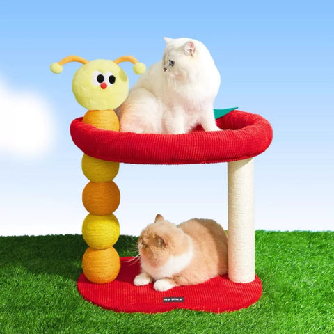 PURLAB Red Apple Cat Scratcher & Bed with Caterpillar Design - Pets Villa