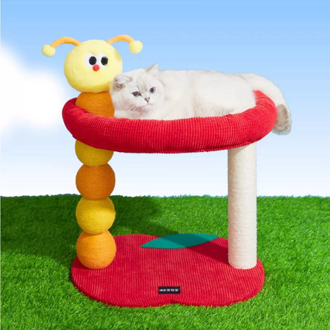 PURLAB Red Apple Cat Scratcher & Bed with Caterpillar Design - Pets Villa