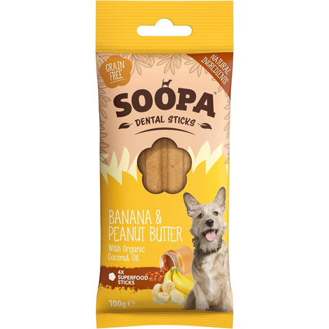 SOOPA Banana and Peanut Butter Dental Sticks for Dogs 4pcs - Pets Villa