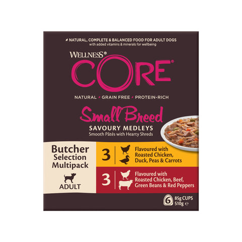 WELLNESS CORE Small Breed Savoury Medleys Butcher Selection Multipack 6x85g - Pets Villa