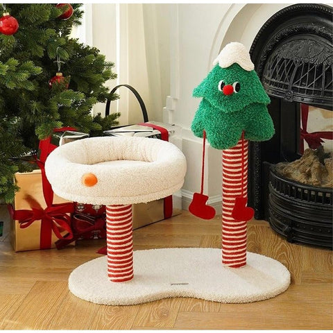 ZEZE Christmas Snow Wonderland Cat Scratching Post & Bed - Pets Villa