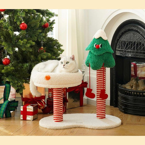 ZEZE Christmas Snow Wonderland Cat Scratching Post & Bed - Pets Villa