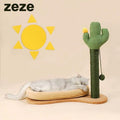 ZEZE Cactus Scratching Post & Bed - A close up of the two together, with a grey cat relaxing in the bed. This is a product of Pets Villa.