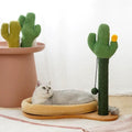 ZEZE Cactus Scratching Post & Bed - A close up of the two together, with a grey cat relaxing in the bed. This is a product of Pets Villa.