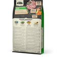 Nutritional chart showing crude protein, fat content, fiber, and added vitamins in ACANA Senior Recipe