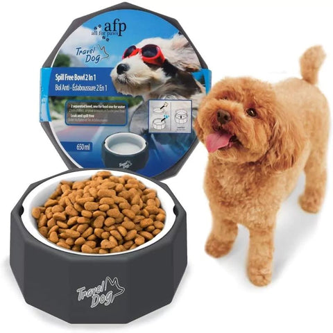 All For Paws 2-in-1 Travel Dog Bowl for food and water – 30 oz spill-free, leak-proof, portable bowl set for outdoor use