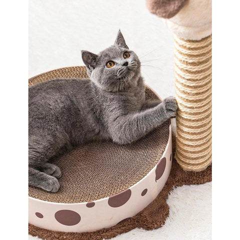 Cat scratching post and board with alpaca and unicorn design for interactive play