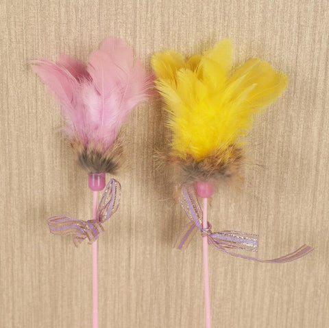 AMY&CAROL Feather & Rabbit Fur Cat Teaser – Interactive Play for Cats