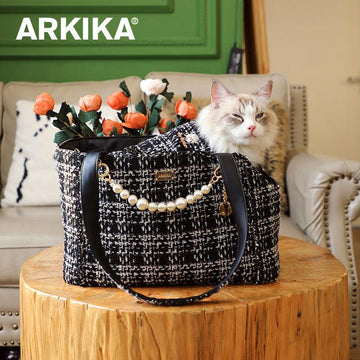 ARKIKA Tweed Fabric Pet Carrier Bag - Pets Villa