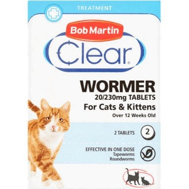 Clear Wormer Treatment Cats & Kittens Over 12 Weeks Old 2 Tablets