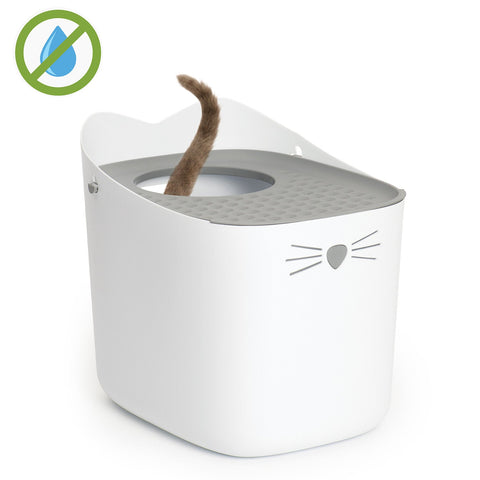 CATIT PIXI Top Entry Litter Box - Alternative product image with a cat tail sticking out to show a cat inside. This is a product of Pets Villa.