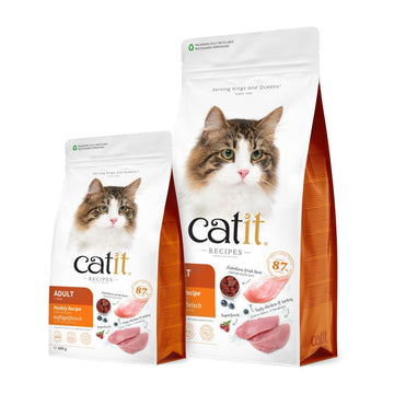 CATIT Recipes Adult Poultry Cat Food - This cat food comes in two sizes, 400g and 2kg, bags shown. This is a product of Pets Villa.