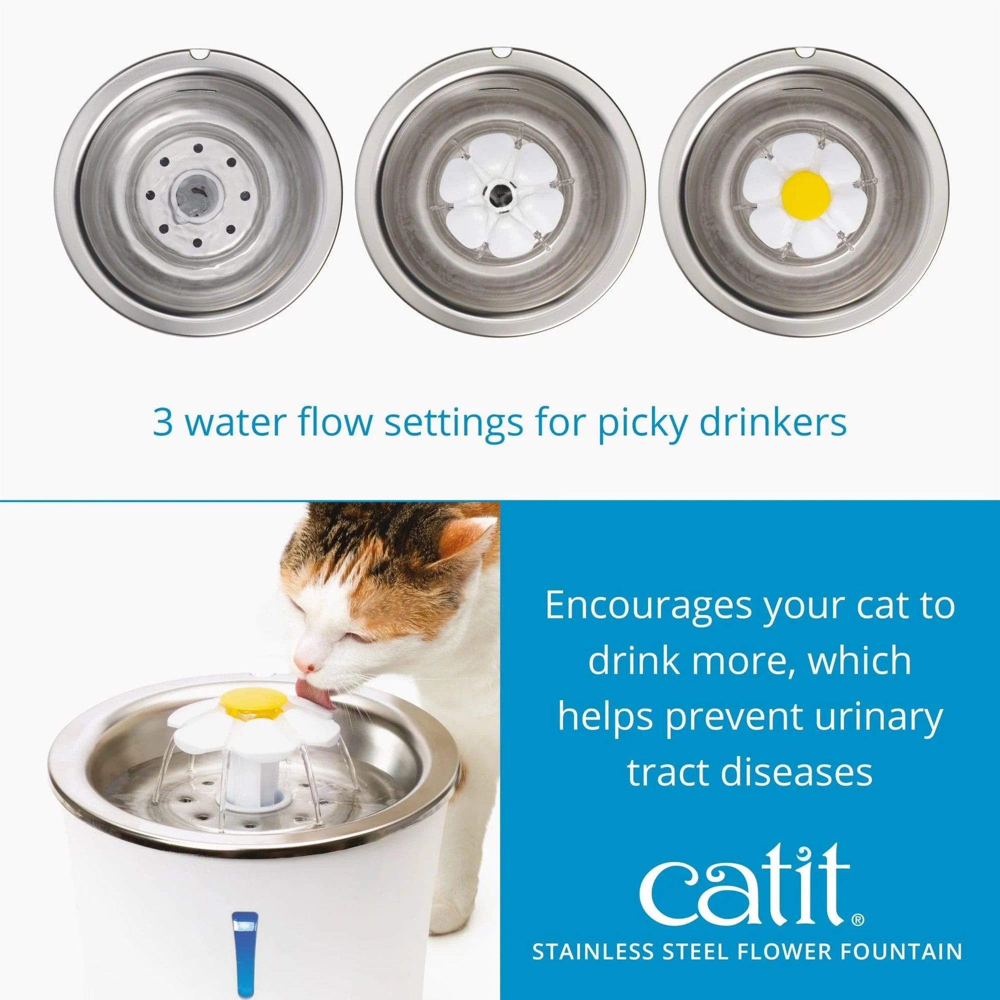 CATIT Stainless Steel Flower Fountain for Cats 3L Pets Villa