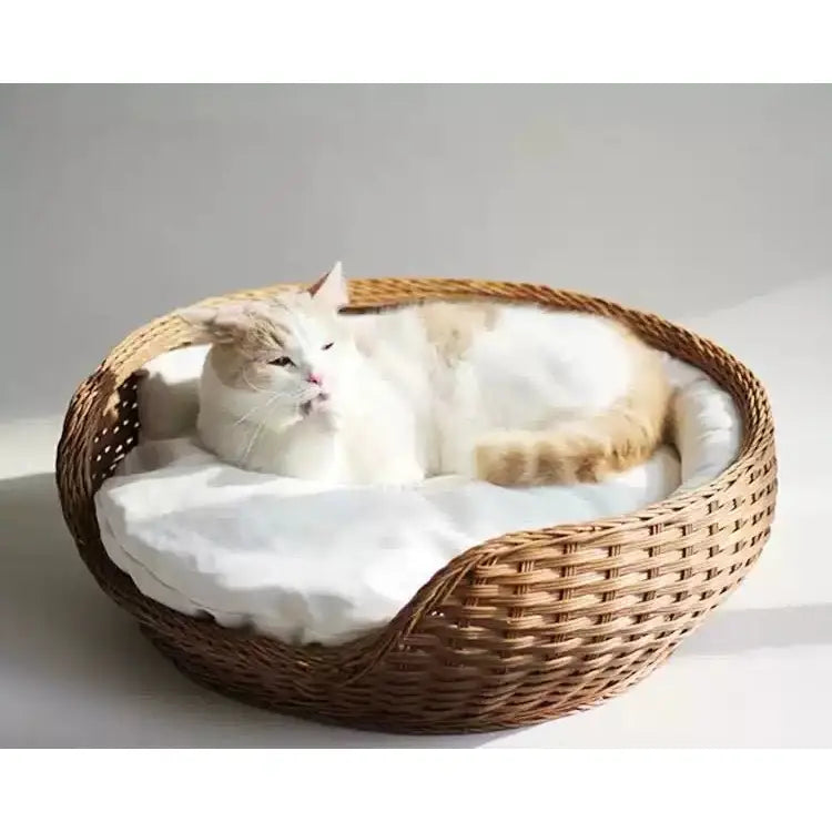 CATS CITY Round Rattan Pet Bed - Pets Villa
