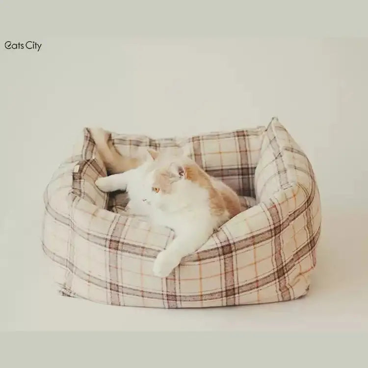 CATS CITY Soft Plaid Bed - Pets Villa