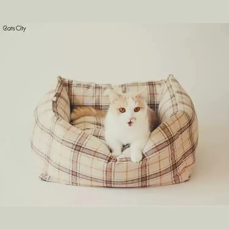 CATS CITY Soft Plaid Bed - Pets Villa