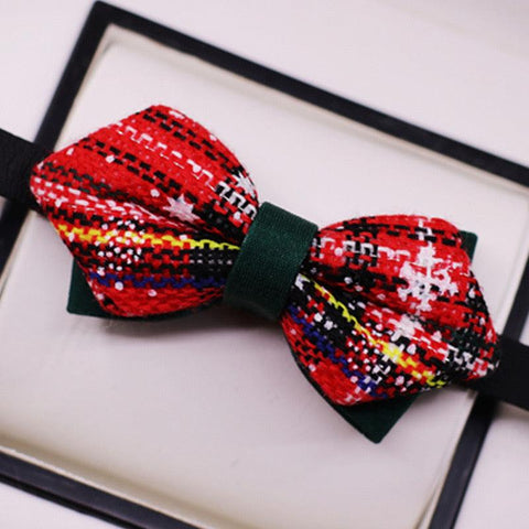 Christmas Bow Tie - Tartan red with a black collar attachement. This is a product of Pets Villa.