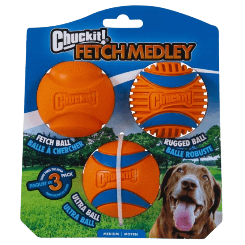 CHUCKIT! Fetch Medley Assorted Medium (3Pk) 6.5cm - Pets Villa