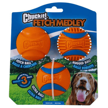 CHUCKIT! Fetch Medley Assorted Medium (3Pk) 6.5cm - Pets Villa