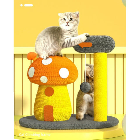 colorful mushroom cat scratching post