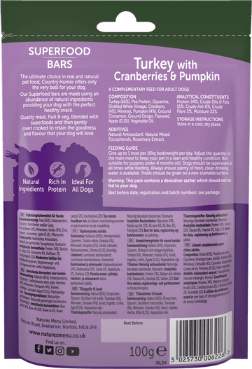 COUNTRY HUNTER Superfood Bars Turkey For Adult Dogs - Pets Villa