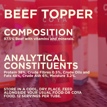 COYA Beef Topper 50g - Product image showing composition. This is a product of Pets Villa.